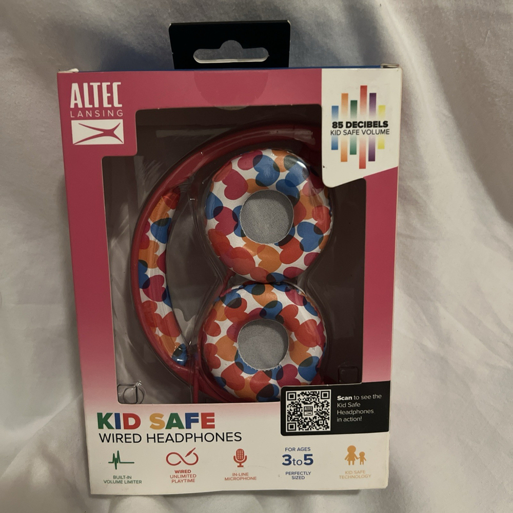Altec Wired Kid Safe Headphones Built-In Volume Limiter Pink Headset Ages 3-5